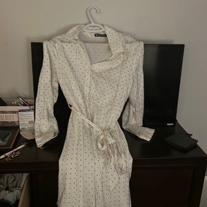 Allegra K -White Polka dot button up dress with tie belt, Extra Large